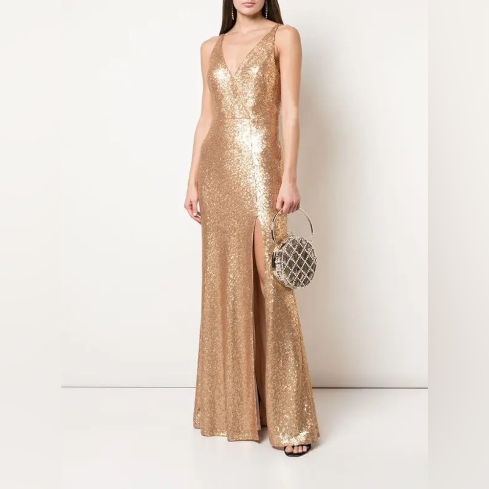 Marchesa Notte‎ Gold Sequin V-Neck Dress NYE Party